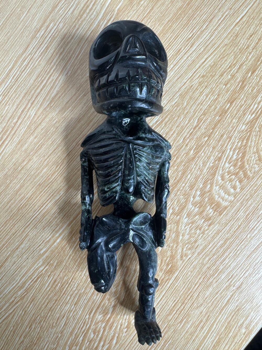 VTG Carved Serpentine Stone Skeleton Figure - Hongshan Style Black Green Oddity
